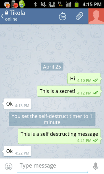 Telegram self-destructing messages