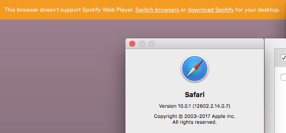 Safari drops Spotify Web Player